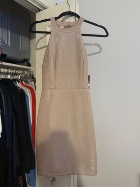Sleeveless Shimmer Halter Dress in Nude